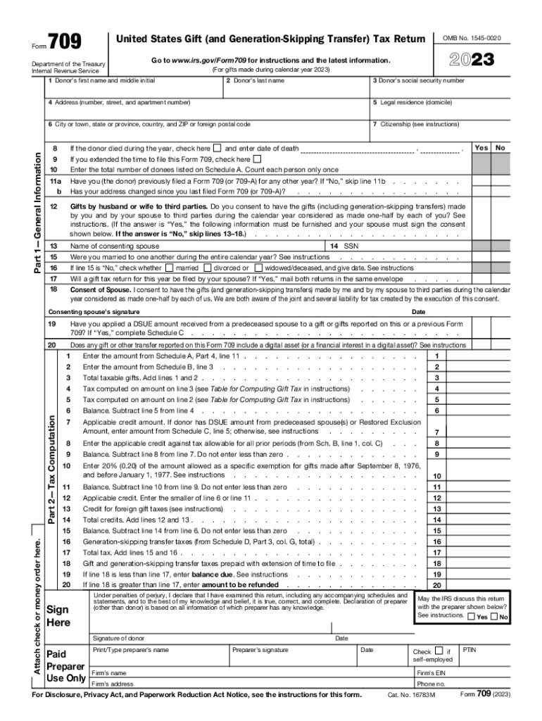 form 709 Preview on Page 1