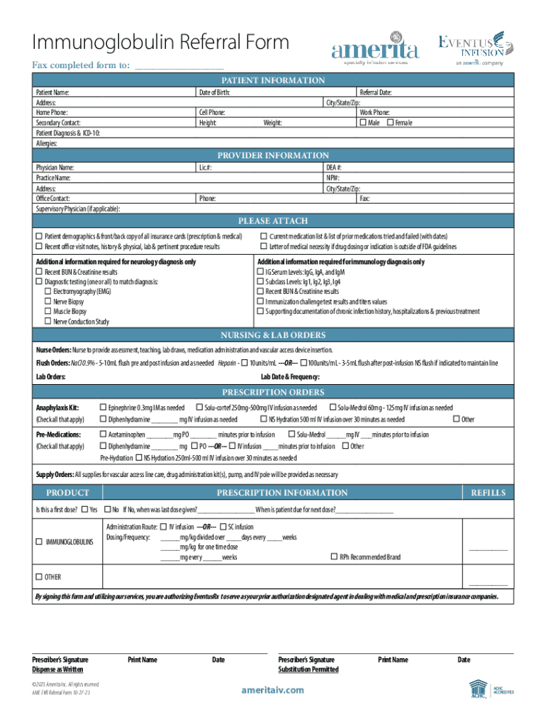 Fillable Online IVIG Referral Form (1) Fax Email Print pdfFiller