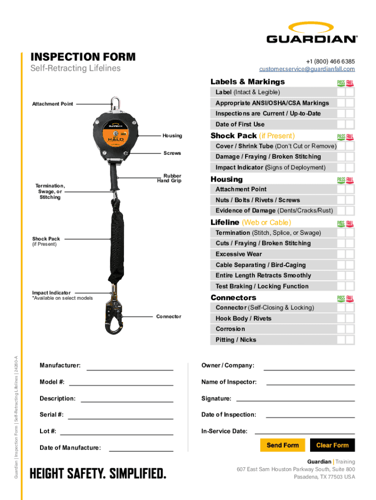 INSPECTION FORM - Self-Retracting Lifelines Preview on Page 1