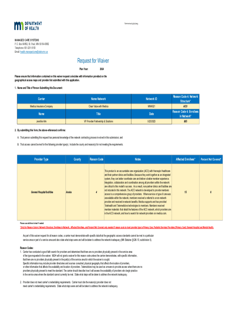 Fillable Online 2024 Medica Clear Value Waiver MNN021 Fax Email Print ...