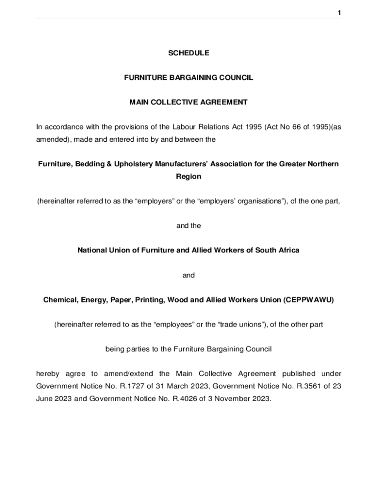 Fillable Online Main Collective Agreement in the Furniture Bargaining