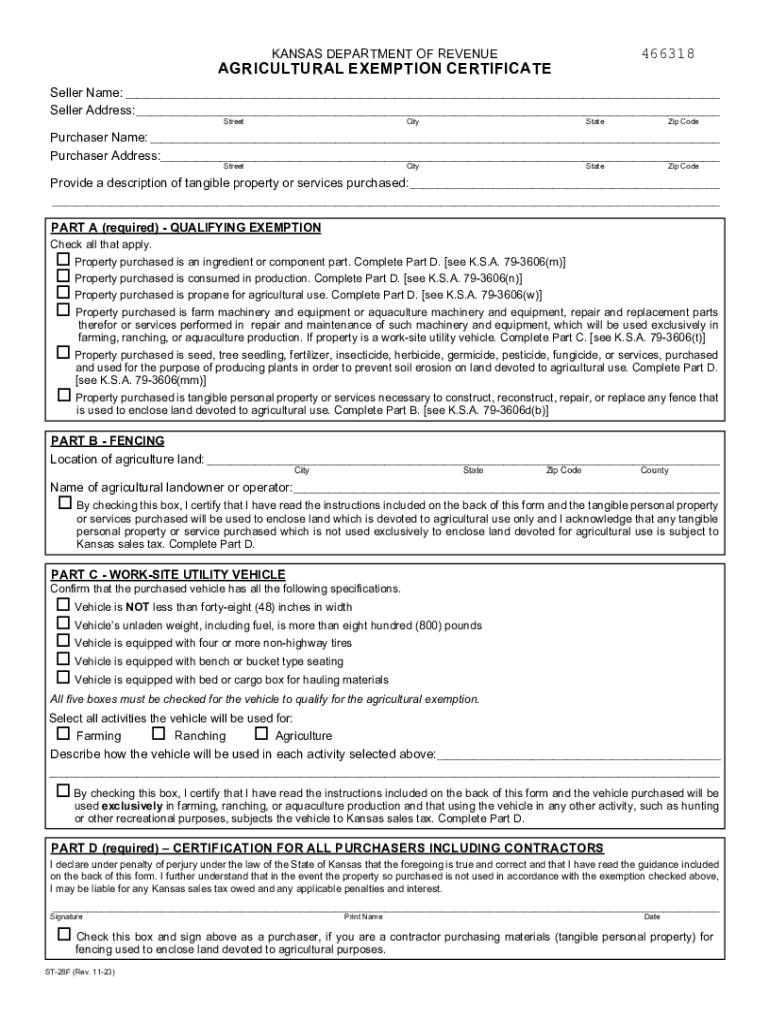 ST-28F Agricultural Exemption Certificate Rev 8-22 Farmers, ranchers, feedlots, fisheries, grass far Preview on Page 1