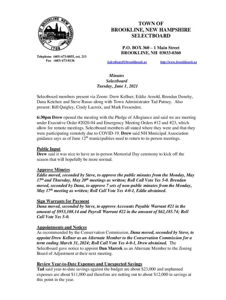 Fillable Online Brookline NH Town hall, mayor, stats, schools, attractions, Fax Email