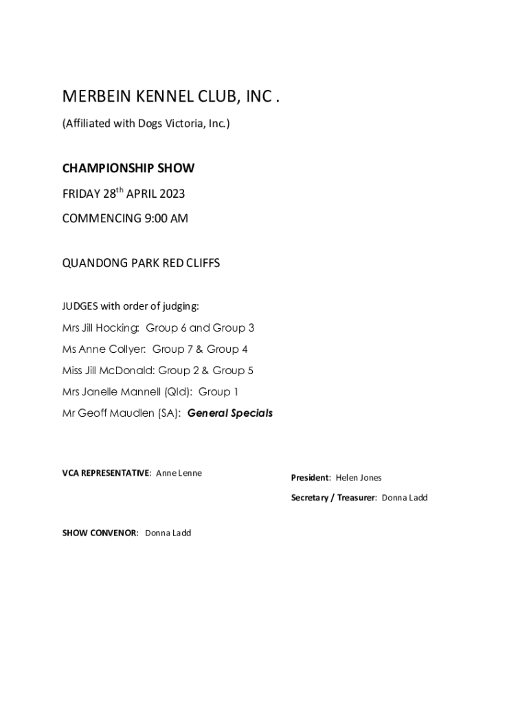 Fillable Online Red Cliffs Kennel Clubs, Victoria Fax Email Print