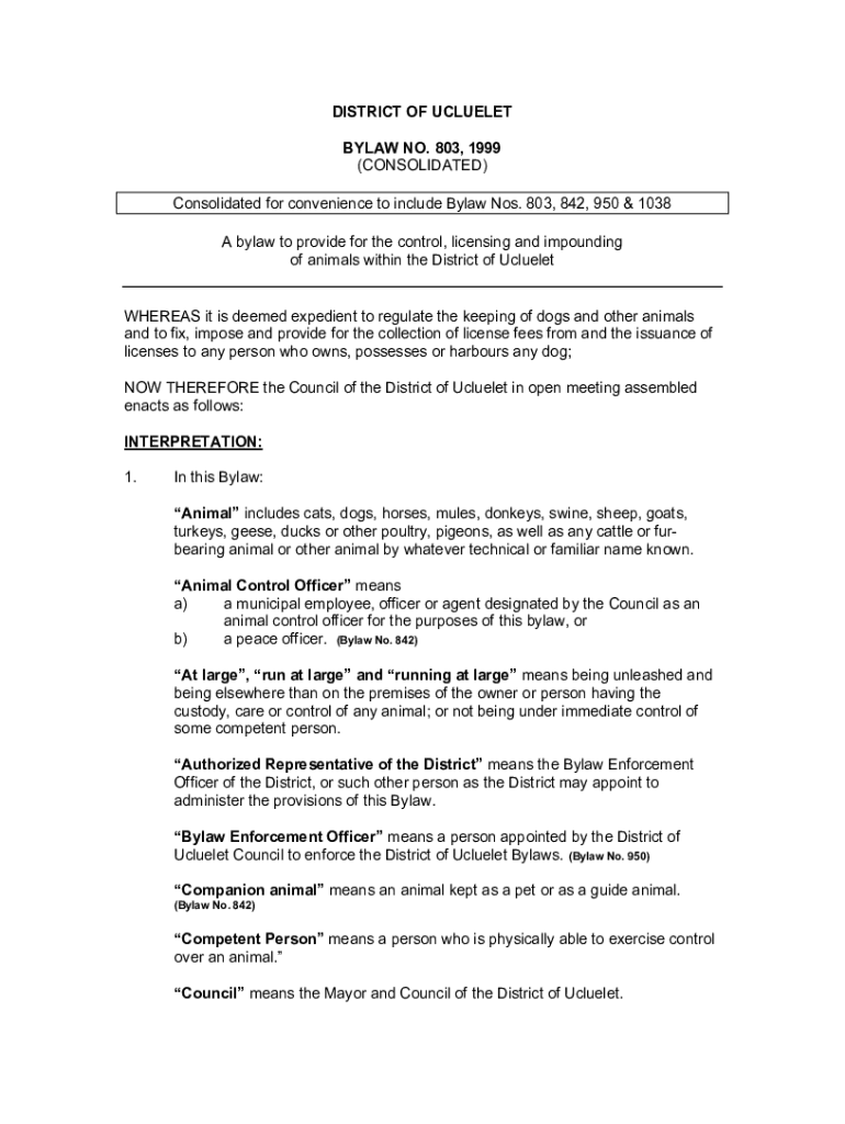 Fillable Online BYLAW FACT SHEET ANIMAL CONTROL Fax Email Print