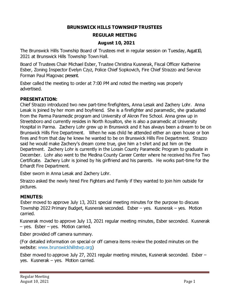 Fillable Online Fillable Online The Brunswick Hills Township Board