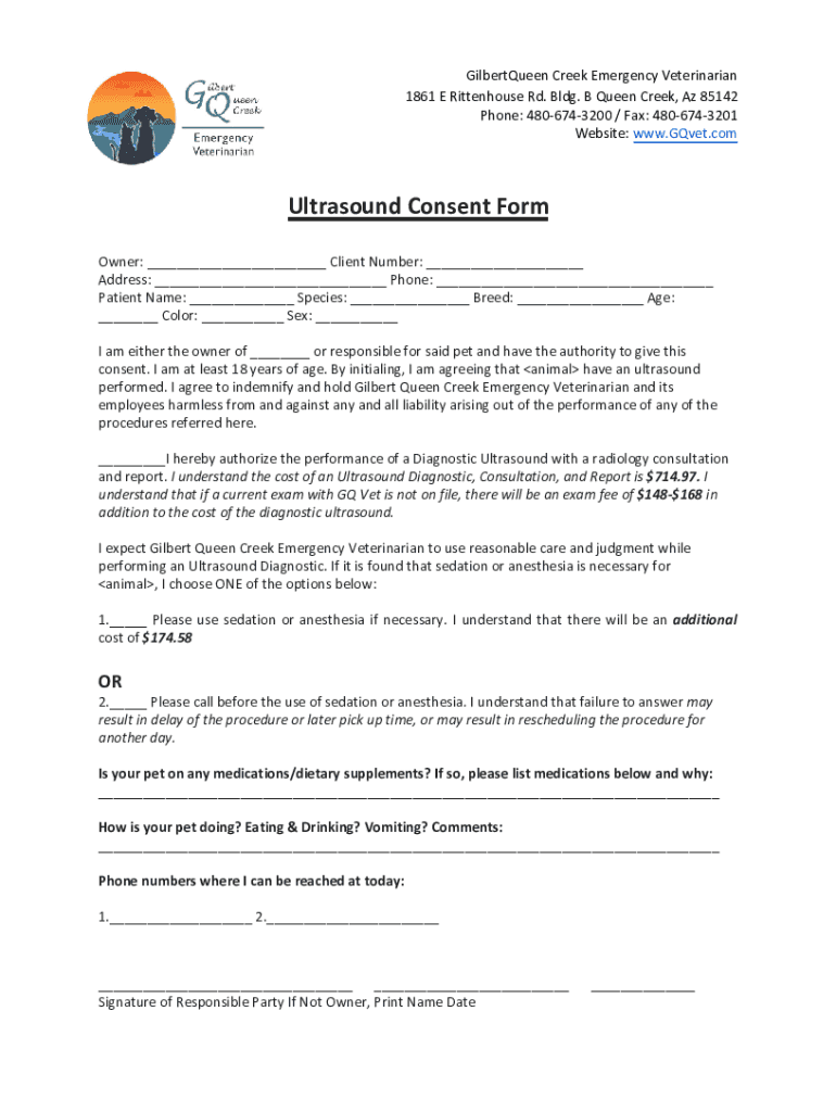 Fillable Online Gilbert Queen Creek Emergency Veterinarian and Pet