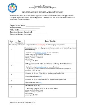 Fillable Online Application Checklist for Shelters Fax Email Print ...