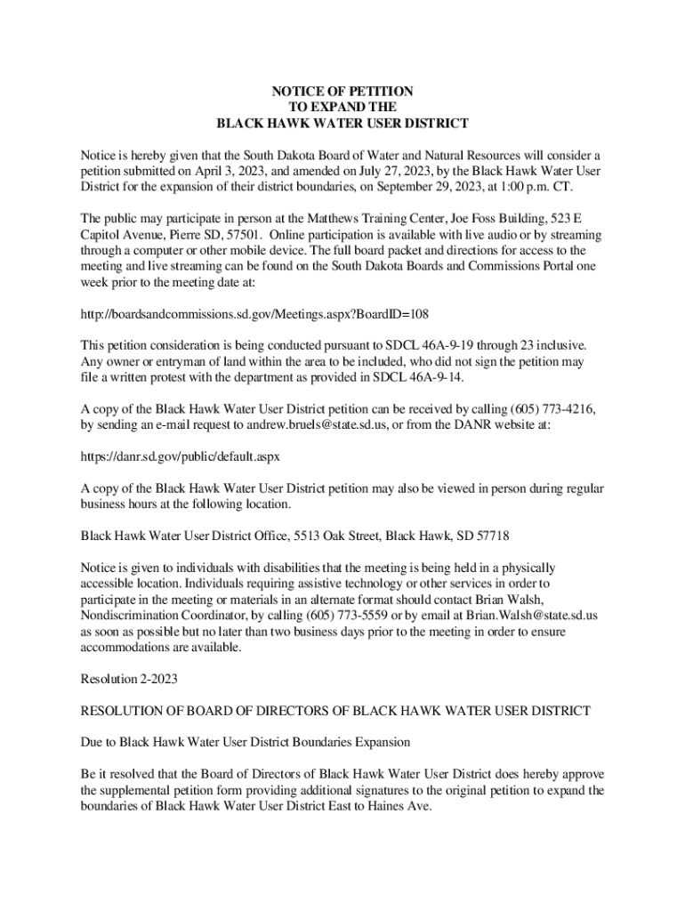 Fillable Online notice of petition SD DANR State of South Dakota
