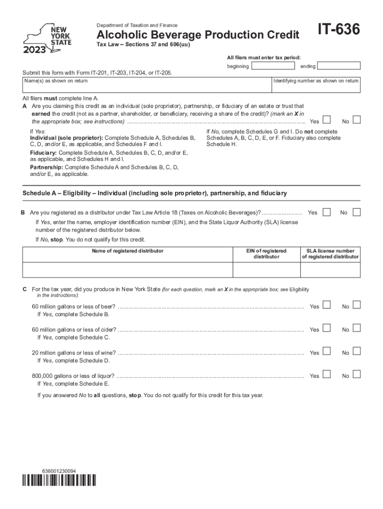 Form IT-636 Alcoholic Beverage Production Credit Tax Year 2023 Preview on Page 1