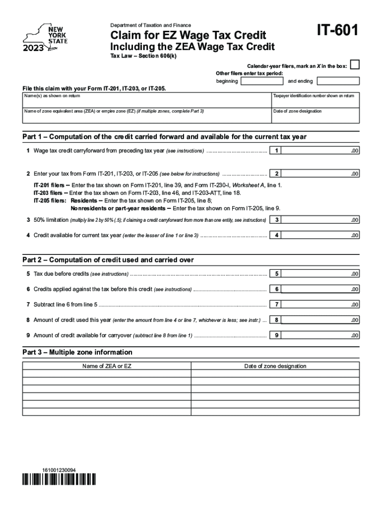Get Form IT 601 Claim For EZ Wage Tax Credit Tax Year - Fill Preview on Page 1
