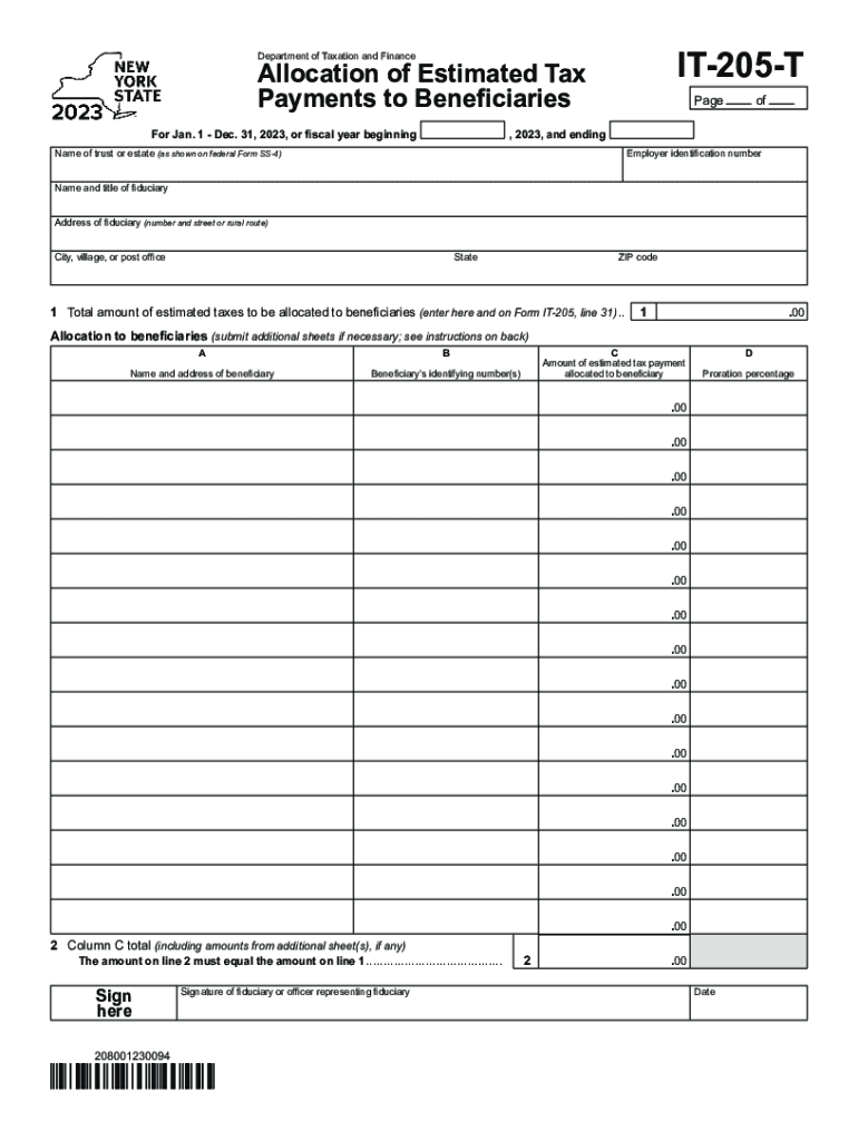 Form IT-205-T Allocation of Estimated Tax - Tax NY Preview on Page 1