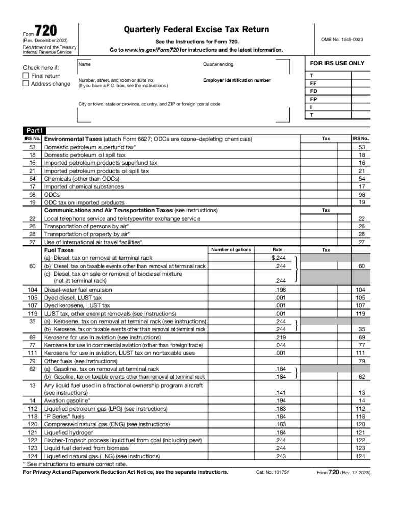 Form 720: a guide to Quarterly Federal Excise Tax Return Preview on Page 1