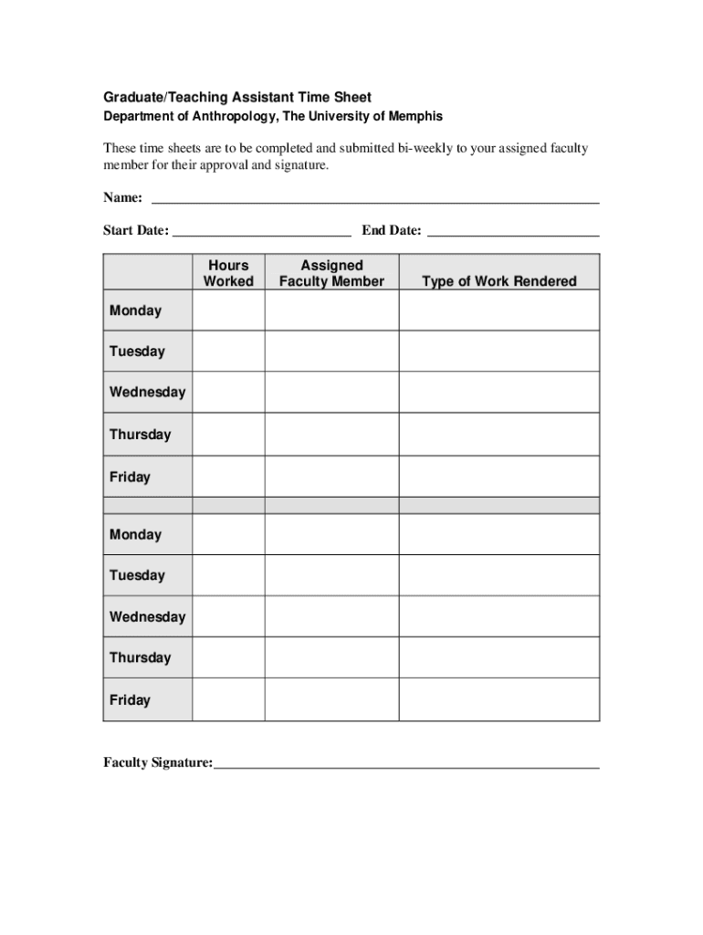 Fillable Online Graduate/Teaching Assistant Time Sheet Fax Email Print ...