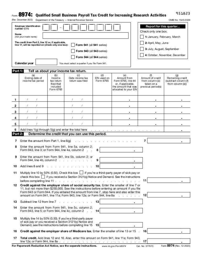 About Form 8974, Qualified Small Business Payroll Tax Preview on Page 1