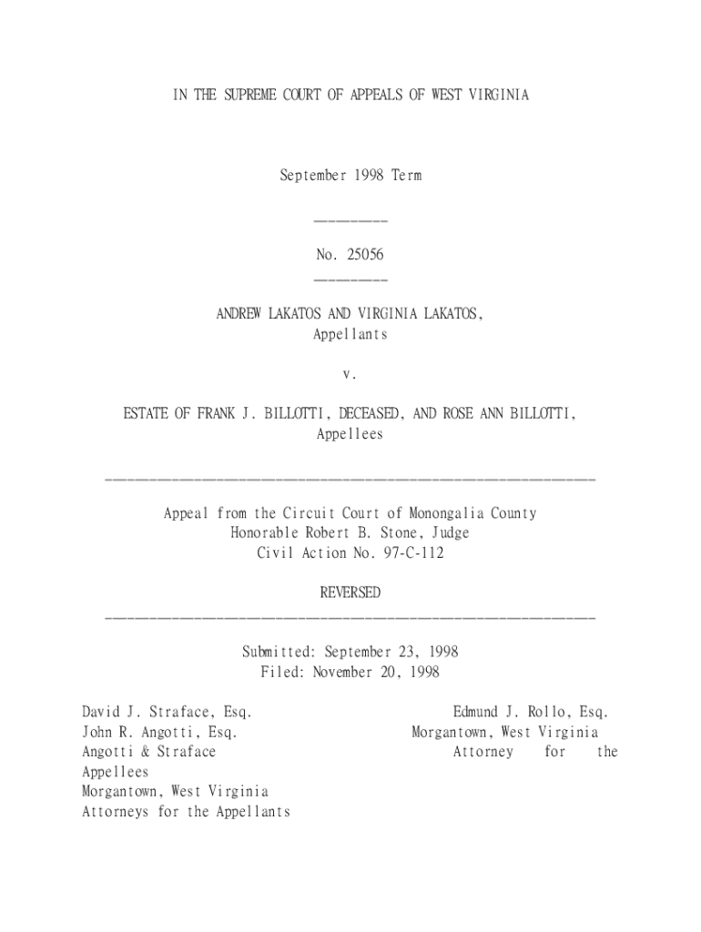 Fillable Online Lakatos v. Estate of Frank J. Billotti Fax Email Print