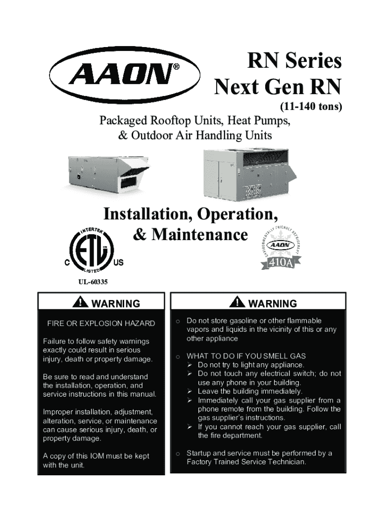 Fillable Online AAON RN140 Geothermal Outdoor Rooftop Unit Fax Email