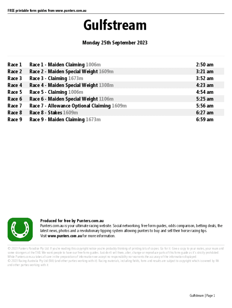 Fillable Online Gulfstream Printable Form Guide - Monday 25th September ...