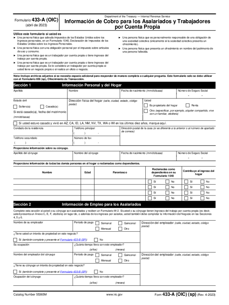Formulario 433-A (OIC) Informaci n de Cobro para los Asalariados y Trabajadores por Cuenta Propia Preview on Page 1