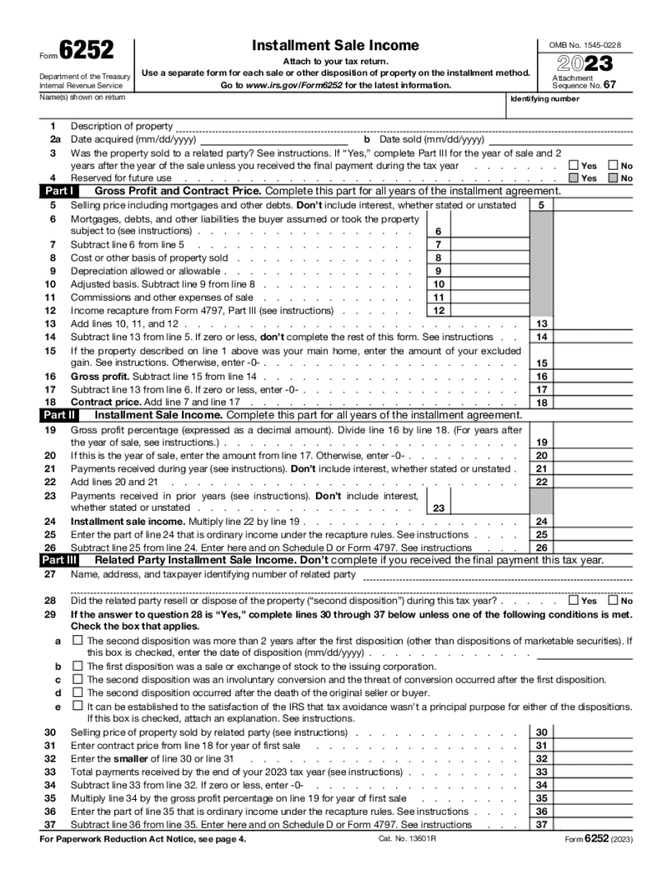 Form 6252 Instructions 2023