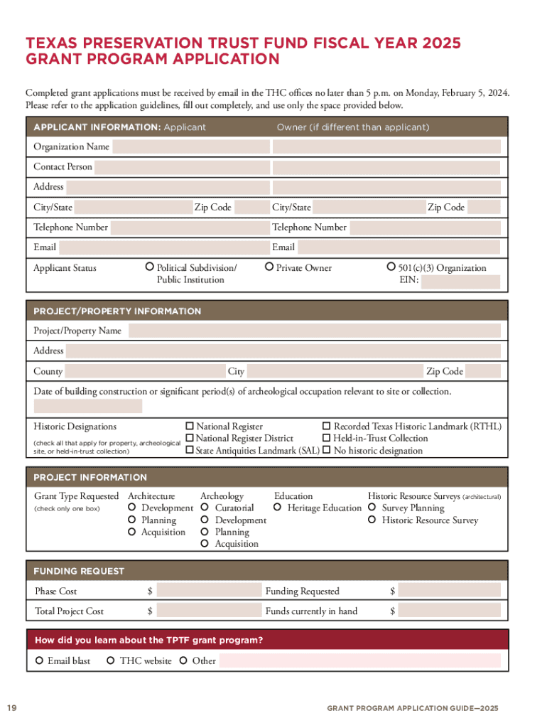 Fillable Online TPTF FY 2025 Application - Texas Historical Commission ...