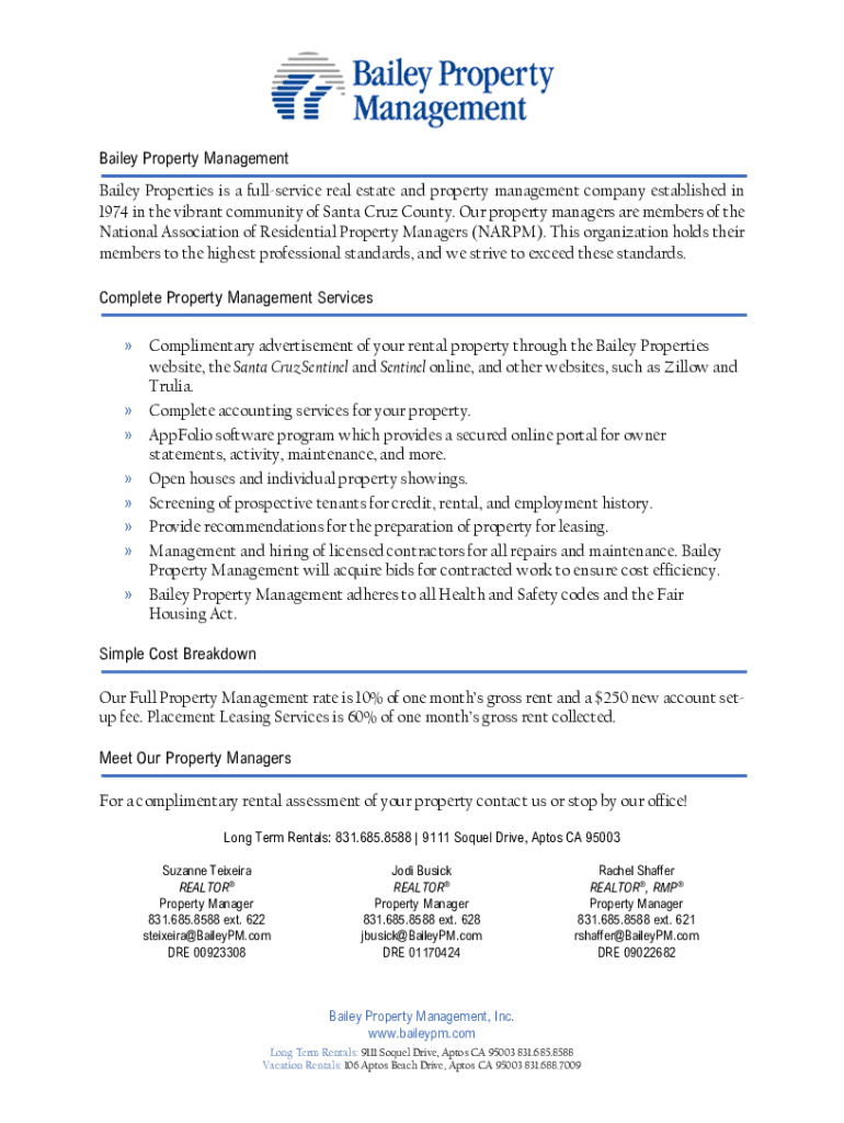 Fillable Online Bailey Property Management Bailey Properties is a full
