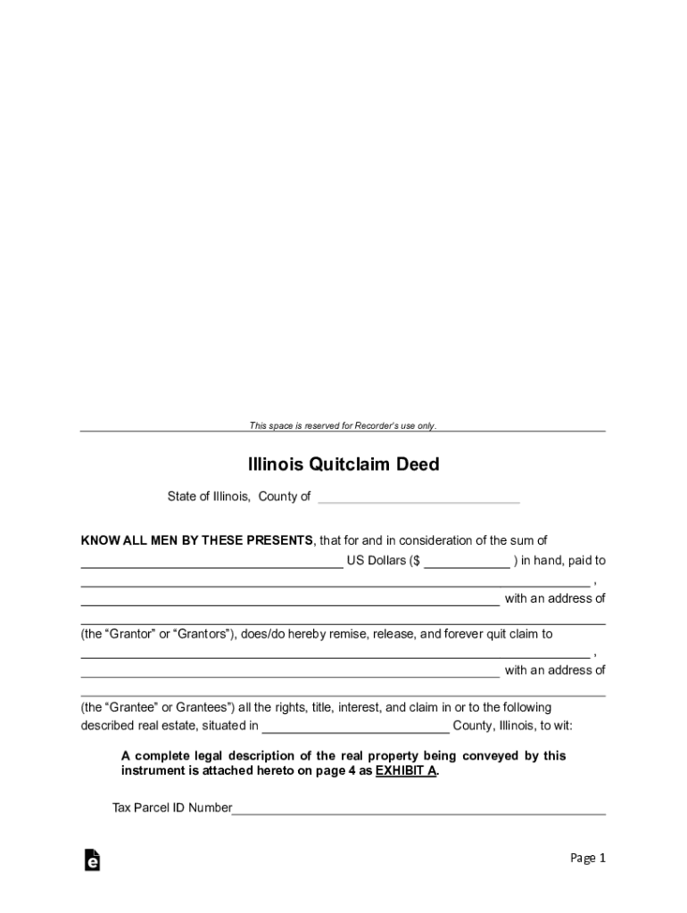 Illinois Real Estate Closing Attorney - Quit Claim Deed Preview on Page 1
