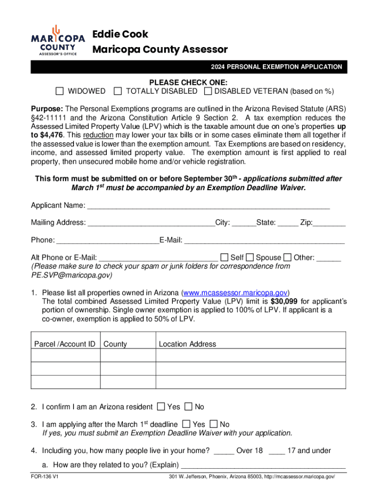 2024 Personal Exemption Application Maricopa County Assessor Fill