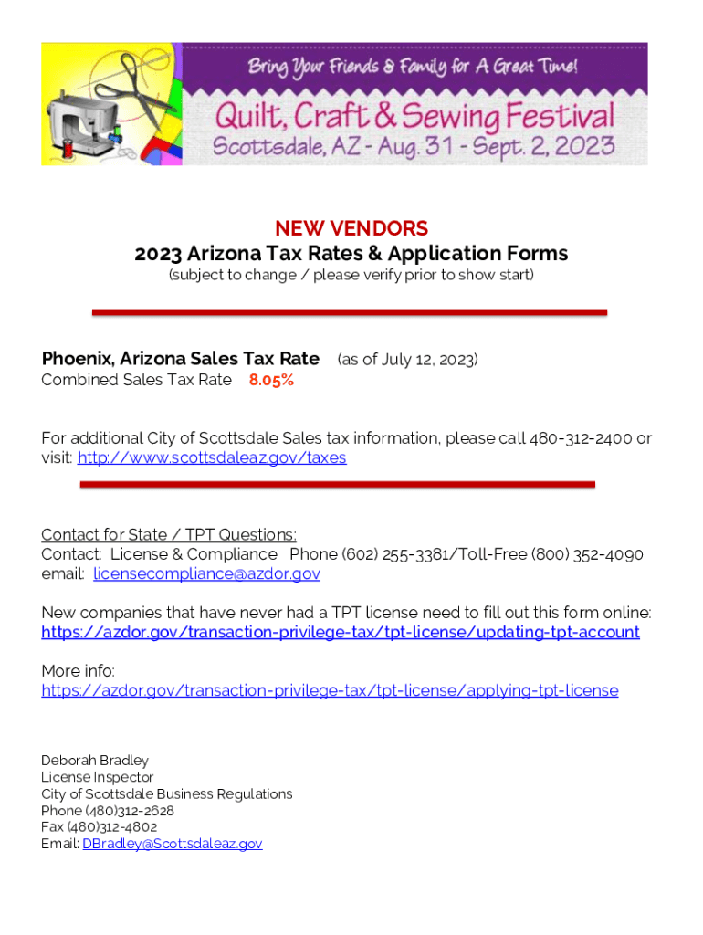 Fillable Online NEW VENDORS 2023 Arizona Tax Rates & Application Forms