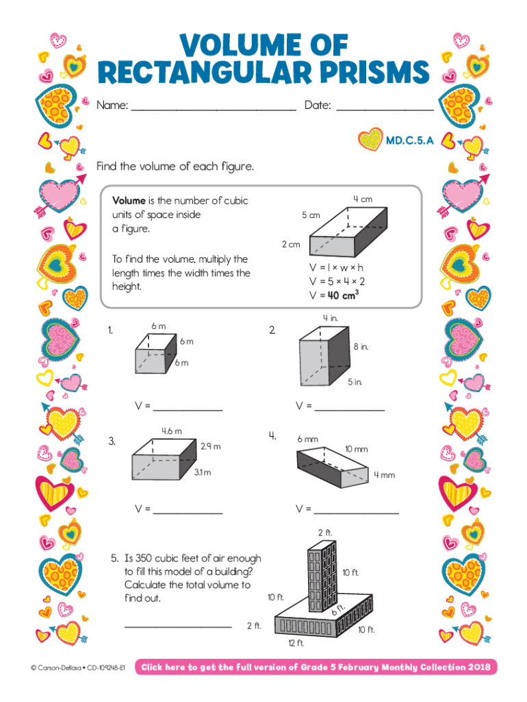 Fillable Online Find the volume of a rectangular prism using unit