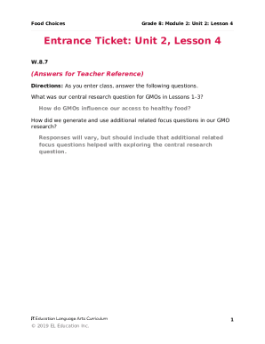 Grade 8 GMO Research Entrance Ticket