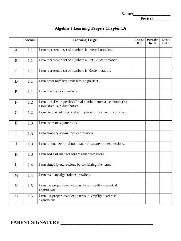 First Grade Math Standards and Learning Targets (I Can ... Doc Template ...