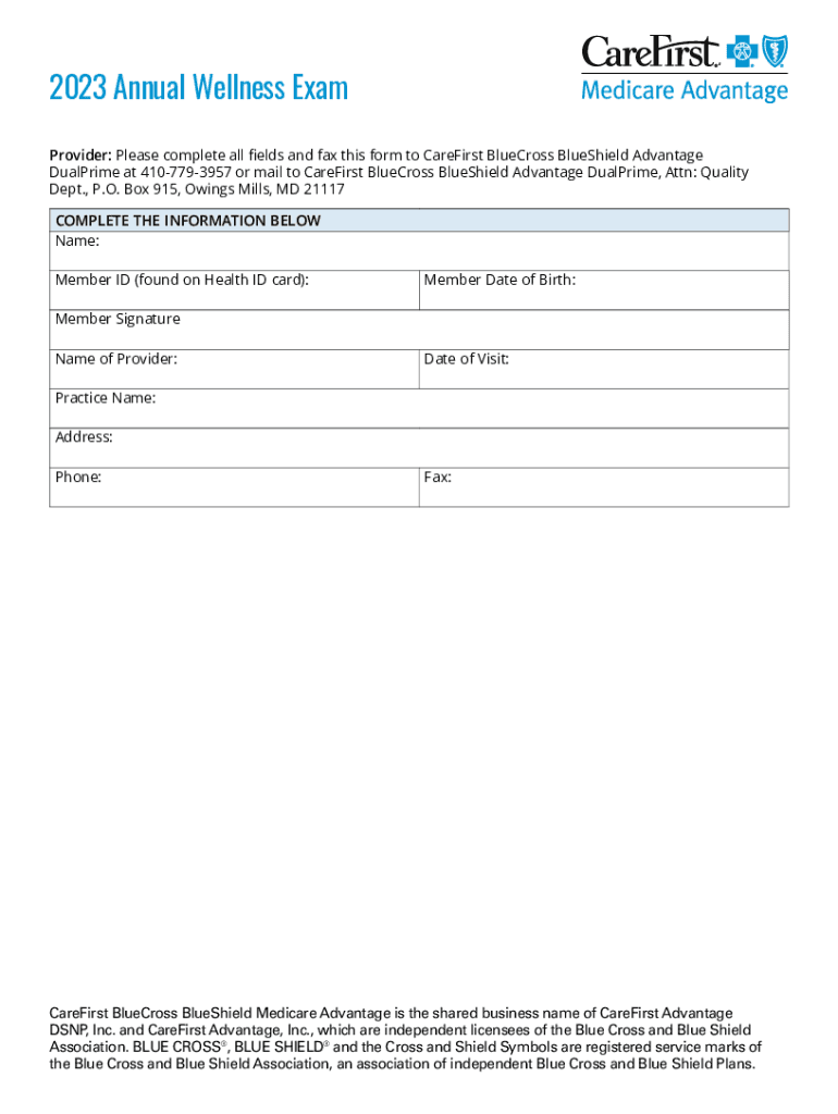 Fillable Online Annual Wellness Exam Form. Annual Wellness Exam Form Fax Email Print - pdfFiller