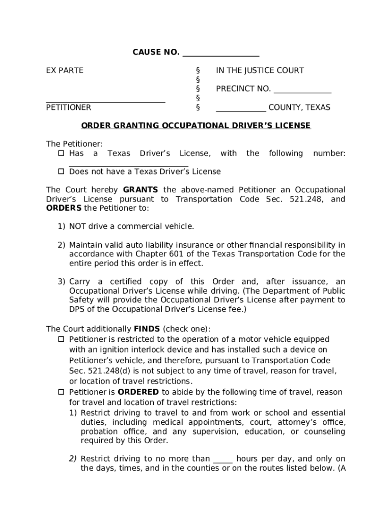 Can A Judge Deny A Request For An Occupational Driver Doc Template