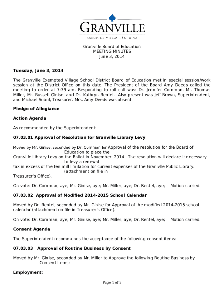 REVISED AGENDA Granville Exempted Village Schools Doc Template