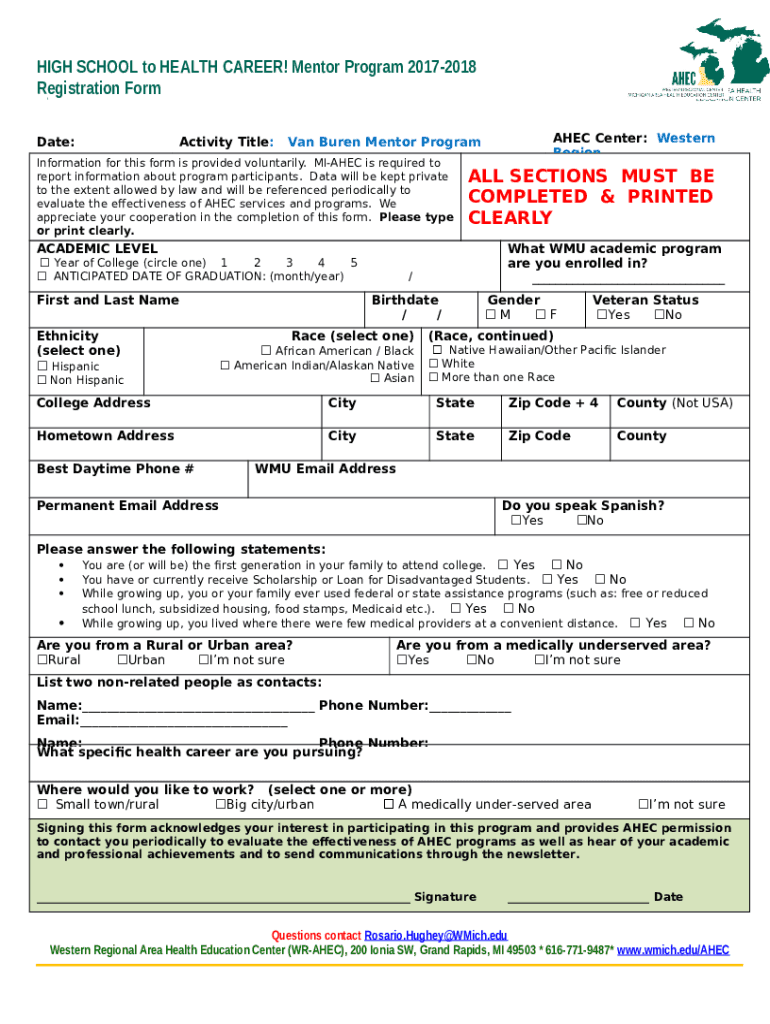 Mentor Registration WMU.docx Doc Template pdfFiller