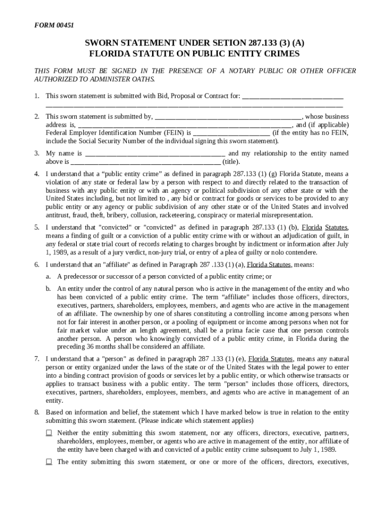Sworn statement under setion 287 133 3 a florida statute doc