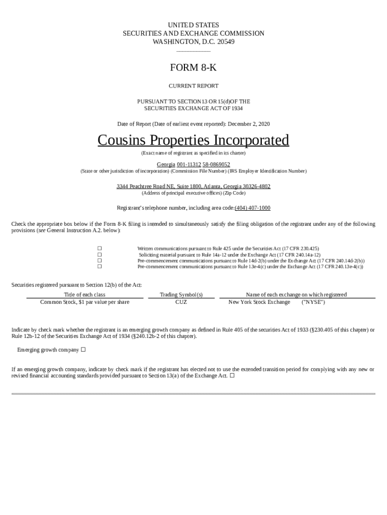 On December 2, 2020, Cousins Properties Incorporated (the