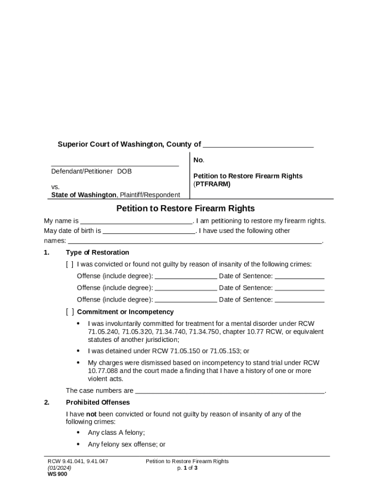 How to restore firearm rights King County, Washington Doc Template