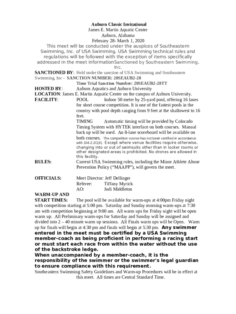 Southern Open James E. Martin Aquatic Center Auburn, ... Doc Template ...