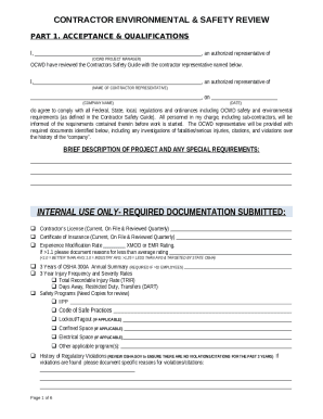 Contractor Environmental &amp; Safety Assessment Form. Form