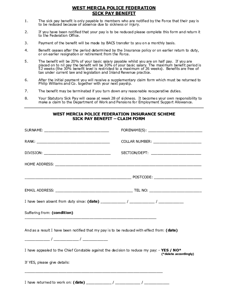 Fillable Online Initial Sick Pay Claim Form Sept 23.doc Fax Email Print pdfFiller