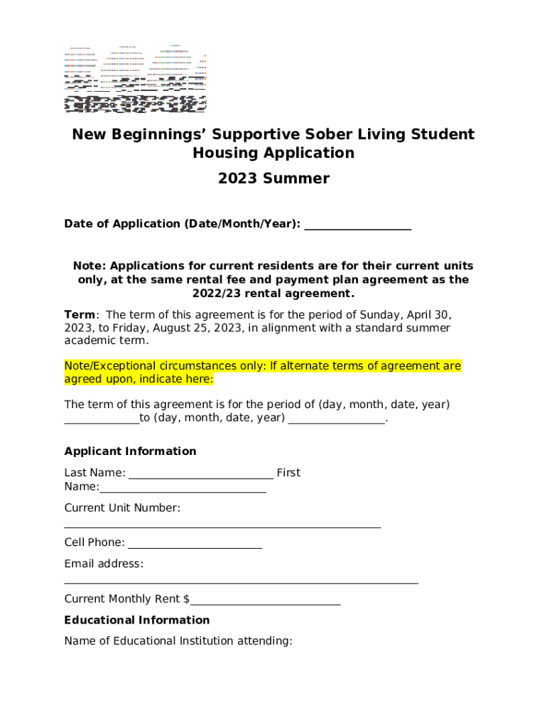 Fresh Start Sober Living application for housing One Step Doc