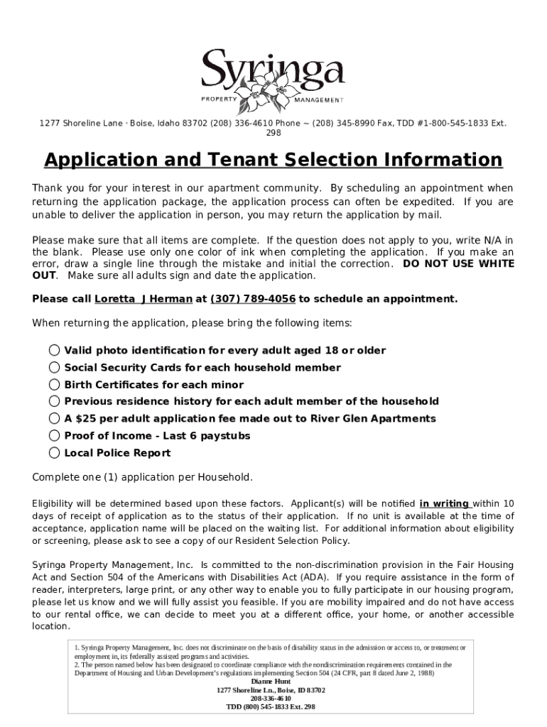 Syringa Property Management 1277 W Shoreline Ln Doc Template pdfFiller