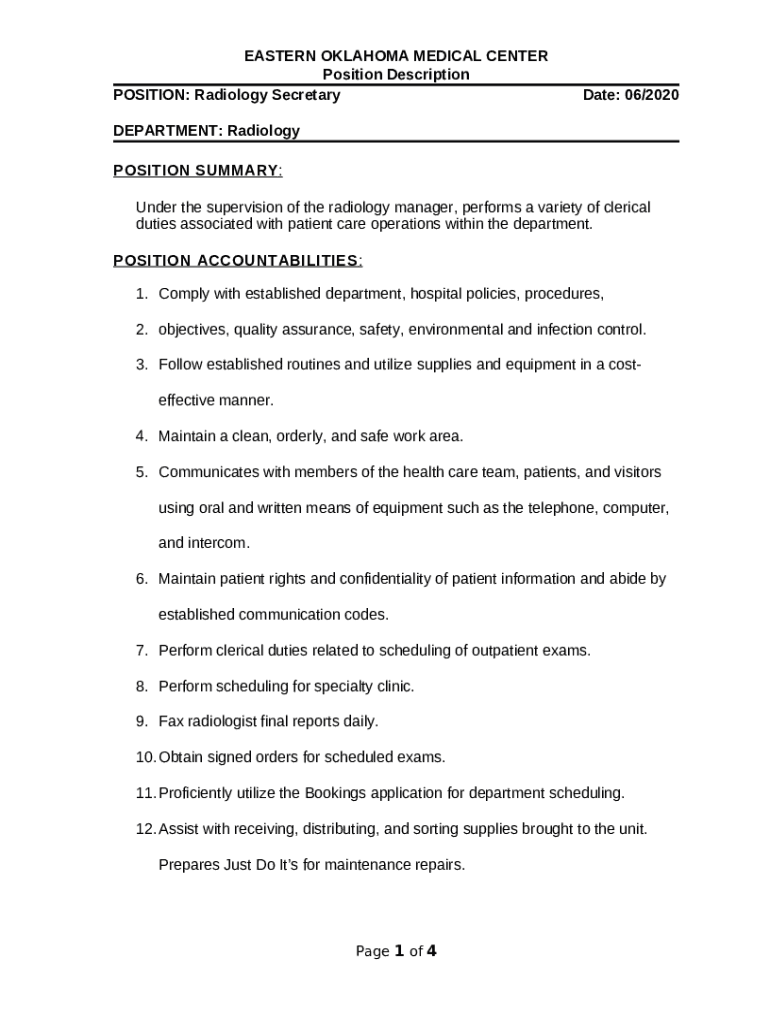Radiology Supervisor Job Description Template Doc Template pdfFiller