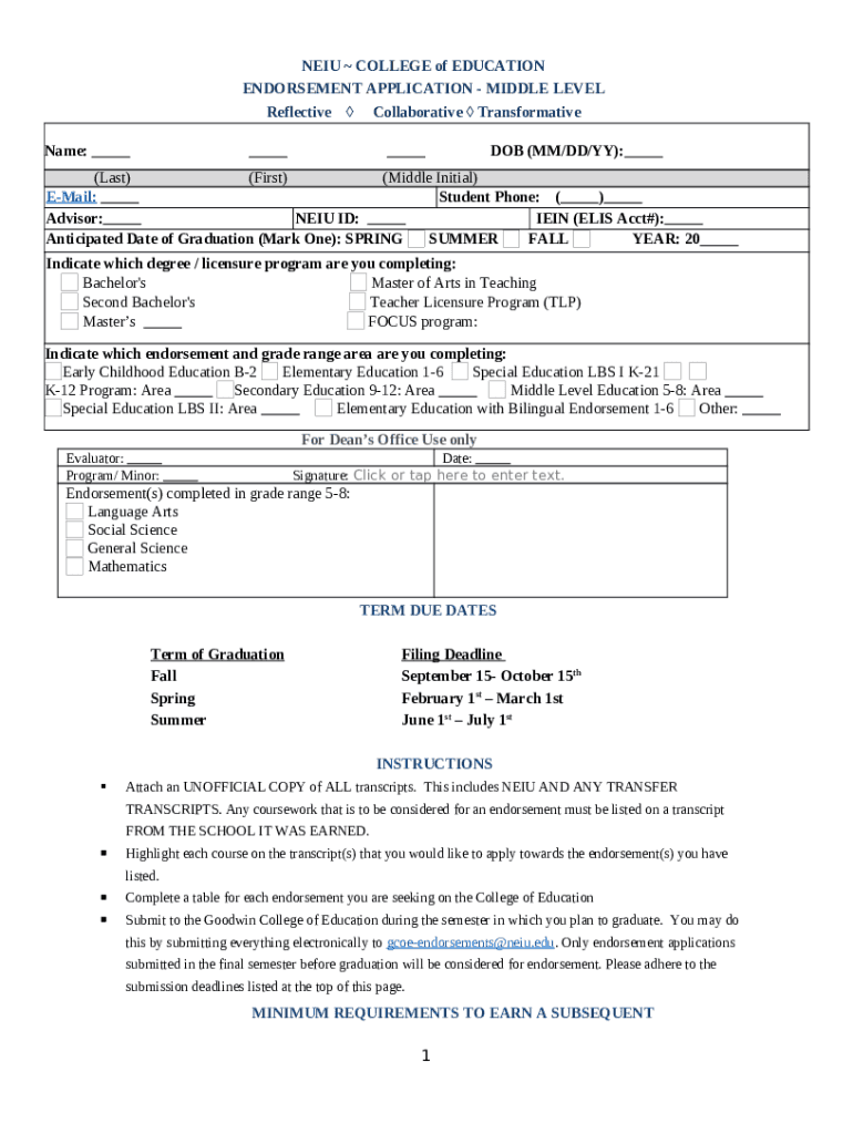 Endorsement Worksheet Early Childhood Endorsement Doc Template