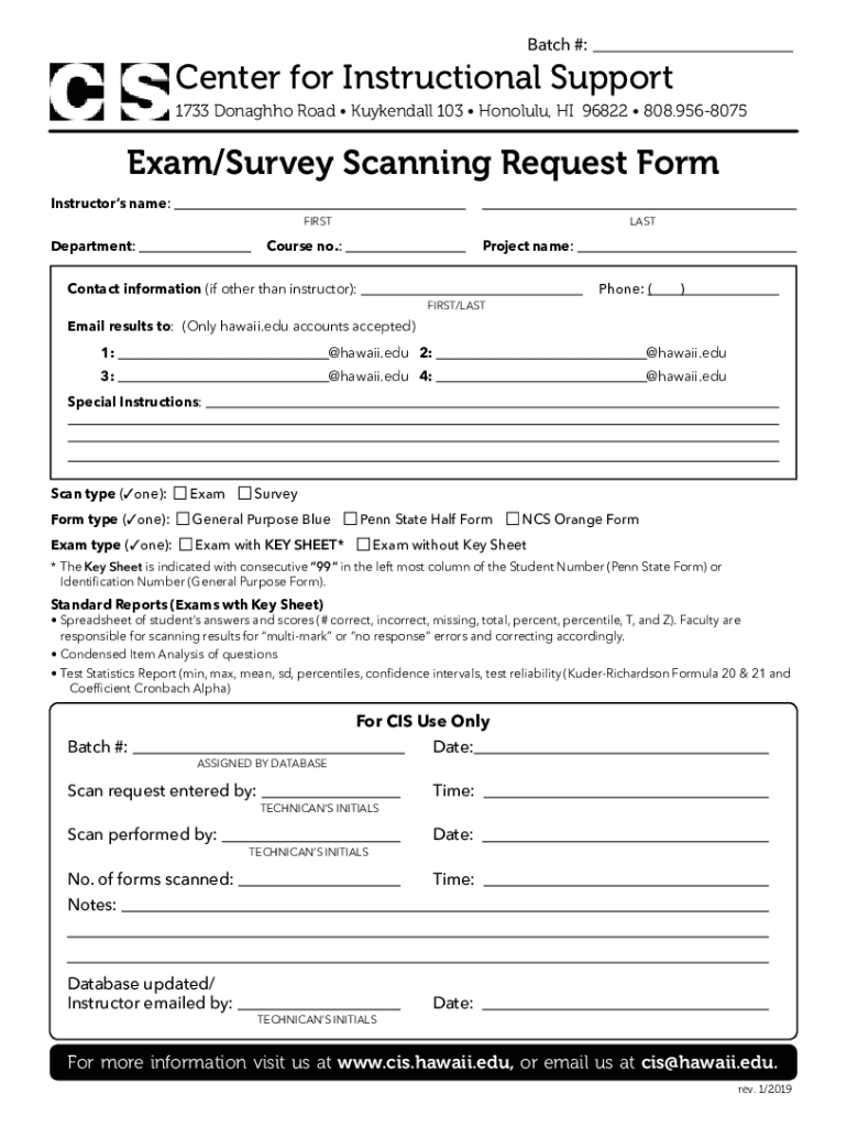 Fillable Online CIS Exam and Survey Scanning Request Form. Scanning Fax ...