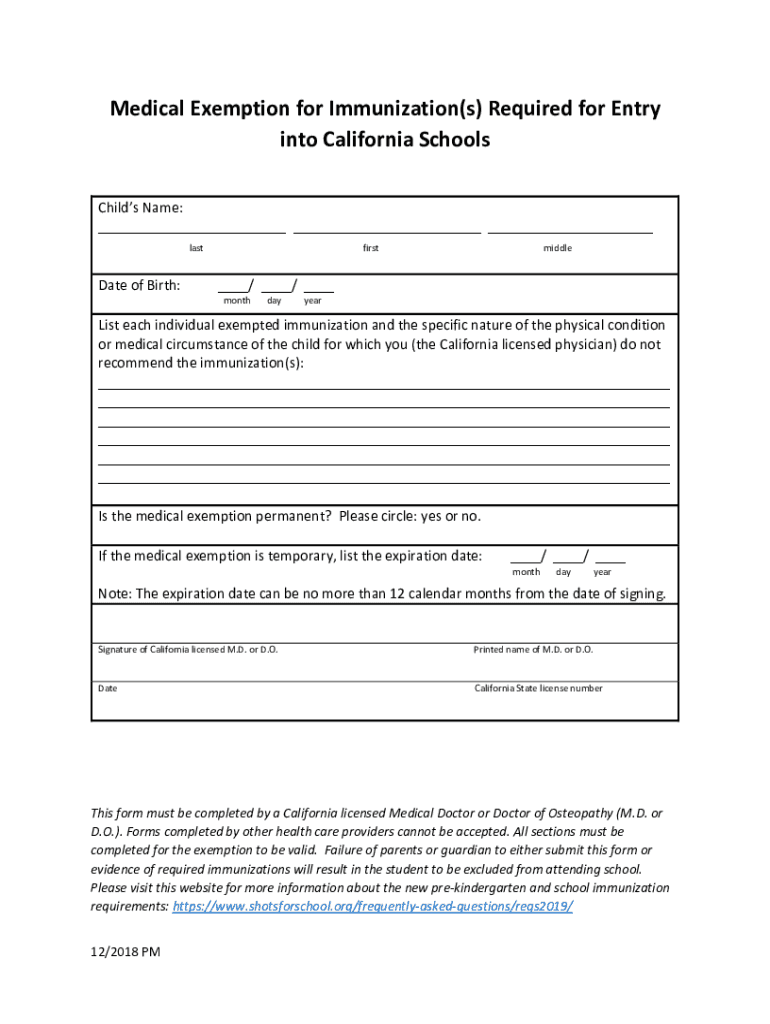Fillable Online California Mandatory Immunization Laws and Exemptions Fax Email Print pdfFiller