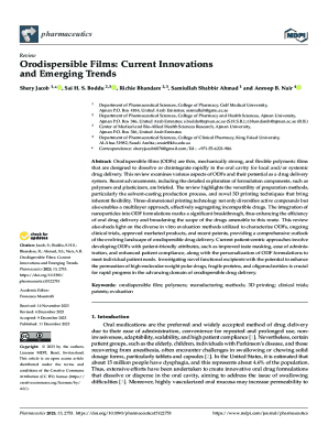 Orodispersible Films. Orodispersible films (ODFs) are thin, mechanically strong, and flexible polymeric films that are designed to dissolve or disintegrate rapidly in the oral cavity for local and/or systemic drug delivery. This review examines vario