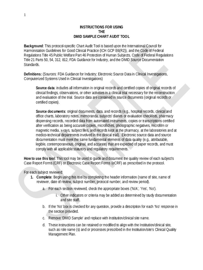 DMID Sample Chart Audit Tool29January2020 Doc Template pdfFiller